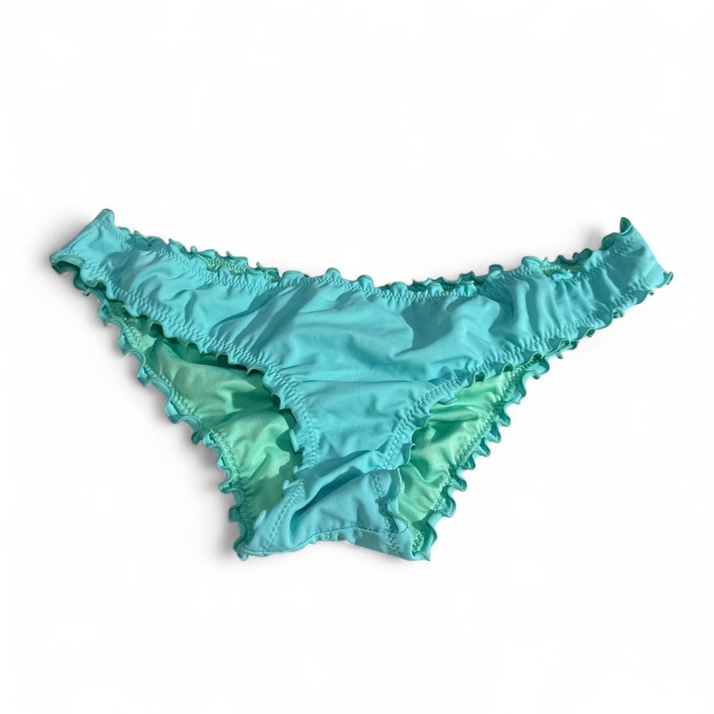 Shade & Shore Turquoise Ruffle Trim Ruched Back Bikini Bottoms XL XL Turquoise